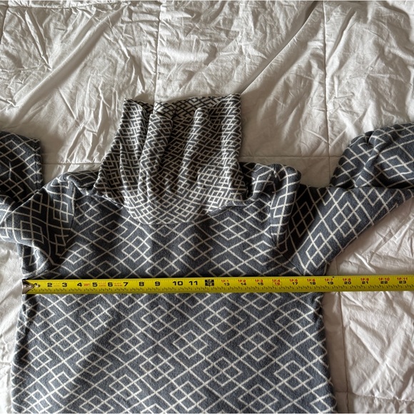 Anthropologie Moth Galena Cowl Neck Geometric Sweater Gray White Alpaca Blend L - Picture 3 of 14